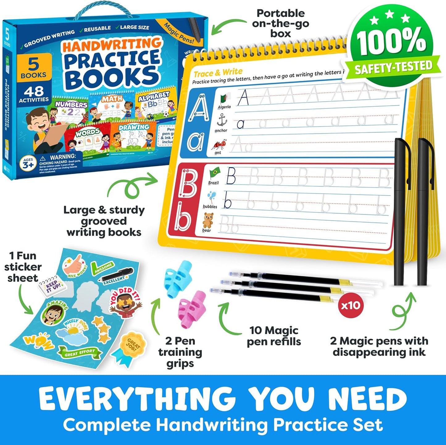 Magic Grooved Writing Practice for Kids Age 3-5 - Grooved Writing Books for Kids 3-5 - Handwriting Practice for Kids 5-7 - Tracing Books, Toys for 4 Year Old - Preschool Learning Activities