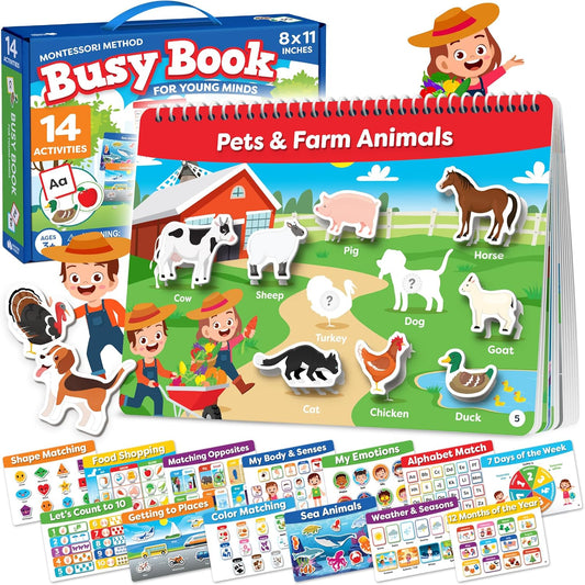 Montessori Preschool Busy Book for Toddlers Ages 3 and Up - Preassembled - Preschool Learning Activities Homeschool Montessori Toys - Gifts for 3 Year Old Boys - 4 Year Old Girl Birthday Gifts