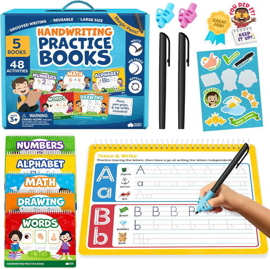 Magic Grooved Writing Practice for Kids Age 3-5 - Grooved Writing Books for Kids 3-5 - Handwriting Practice for Kids 5-7 - Tracing Books, Toys for 4 Year Old - Preschool Learning Activities