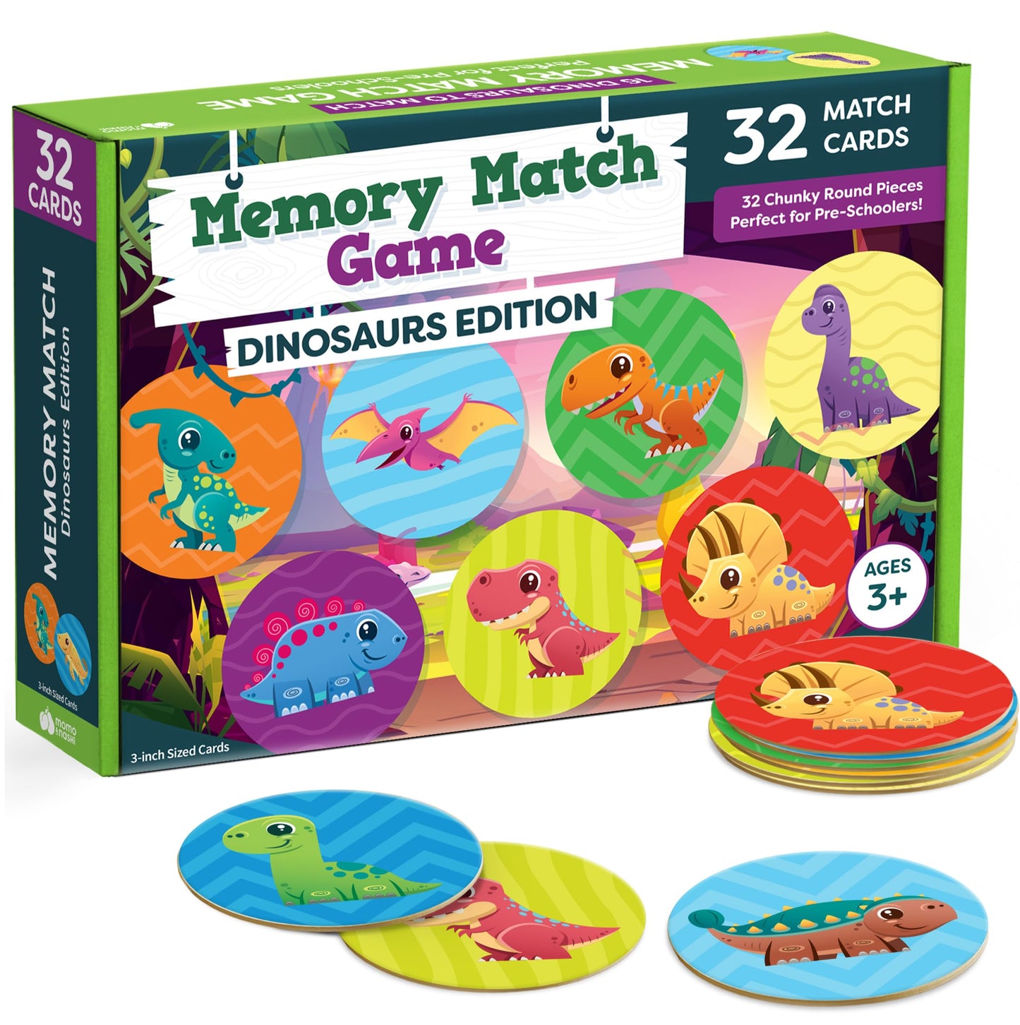 Momo & Nashi Dinosaur Toys for Kids 3-5 Matching Game - 32pc Dinosaur Games for Kids Memory Game - Kindergarten Preschool Educational Toys - Gifts for 3 Year Old Boys & Girls