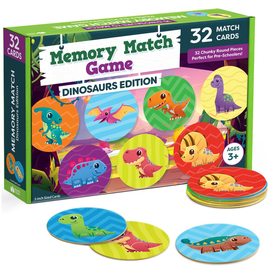 Momo & Nashi Dinosaur Toys for Kids 3-5 Matching Game - 32pc Dinosaur Games for Kids Memory Game - Kindergarten Preschool Educational Toys - Gifts for 3 Year Old Boys & Girls