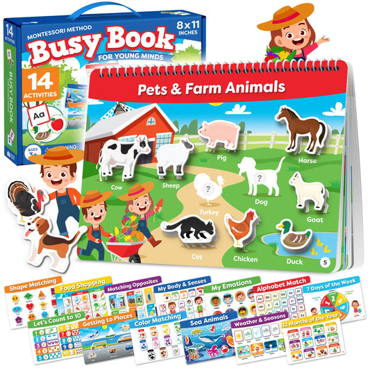 Montessori Preschool Busy Book for Toddlers Ages 3 and Up - Preassembled - Preschool Learning Activities Homeschool Montessori Toys - Gifts for 3 Year Old Boys - 4 Year Old Girl Birthday Gifts