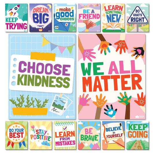 Motivational Posters for Classroom - 14pc Positive Inspirational Posters for Classroom Elementary Middle School High School - Positive Affirmation Wall Decor, Motivational Bulletin Board Decorations