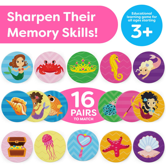 Mermaid Toys for Girls 4-6 Matching Game - Memory Game for Kids - Girls Toys 4-5 - Mermaid Gifts - 4 Year Old Girl Birthday Gifts - Kids Games Preschool Educational Toys
