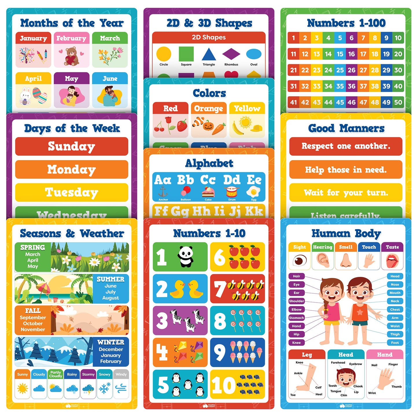 Classroom Educational Posters - 20pcs 16” x 11” - Teacher Classroom Must Haves Supplies Essentials - ABC Alphabet Poster School Supplies - Elementary Kindergarten Preschool Learning Activities