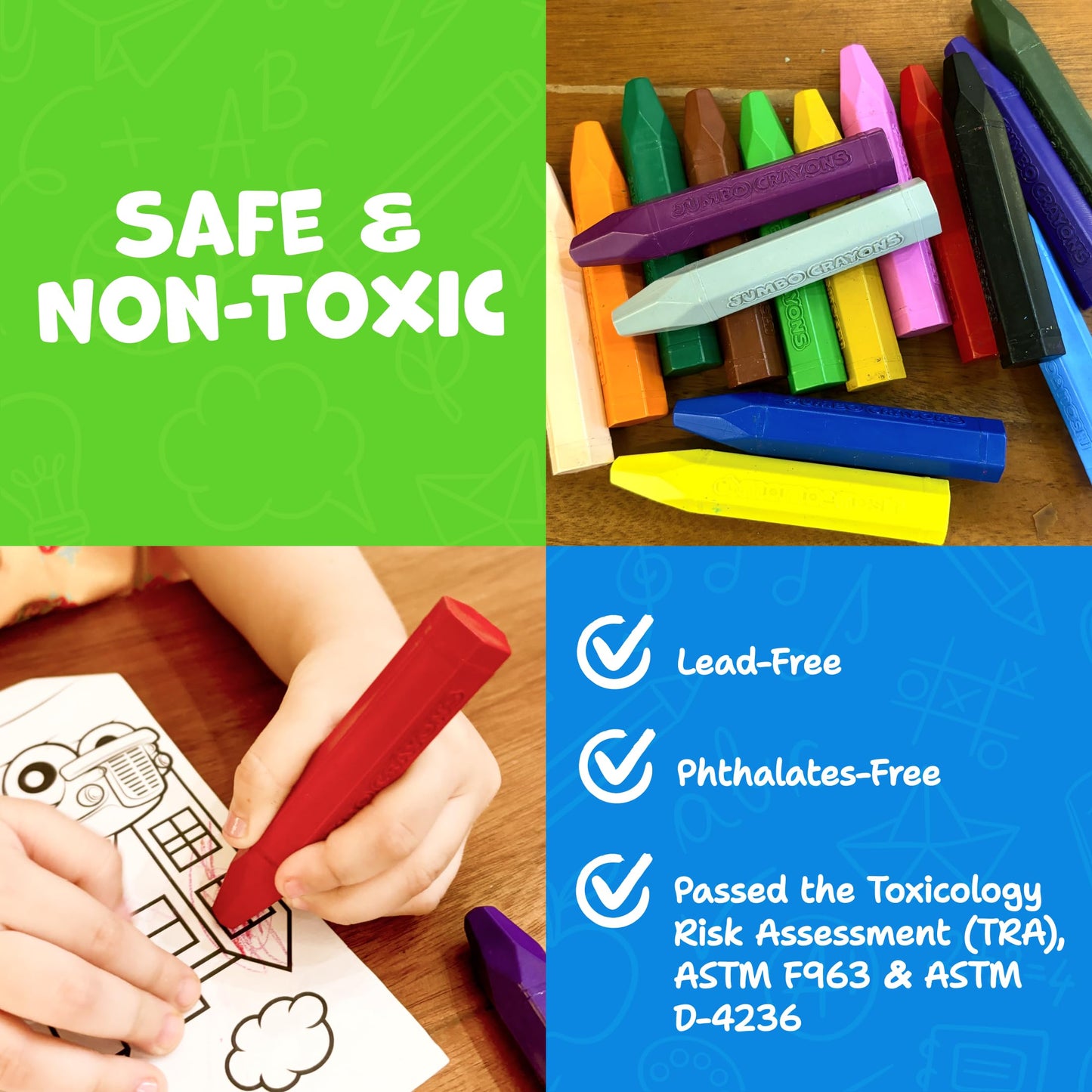 Jumbo Crayons For Toddlers 1-3 - 16pc Toddler Crayons For Kids Ages 4-8 1-3 2-4 - With Printed & PDF Crayon Color Sheets - Non Toxic, Washable, Large & Easy To Grip - Toddler Coloring Art Supplies