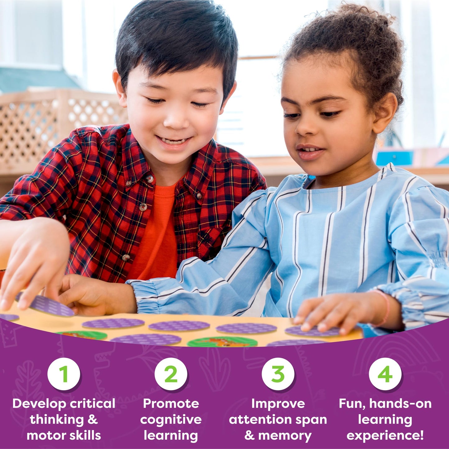 Momo & Nashi Dinosaur Toys for Kids 3-5 Matching Game - 32pc Dinosaur Games for Kids Memory Game - Kindergarten Preschool Educational Toys - Gifts for 3 Year Old Boys & Girls