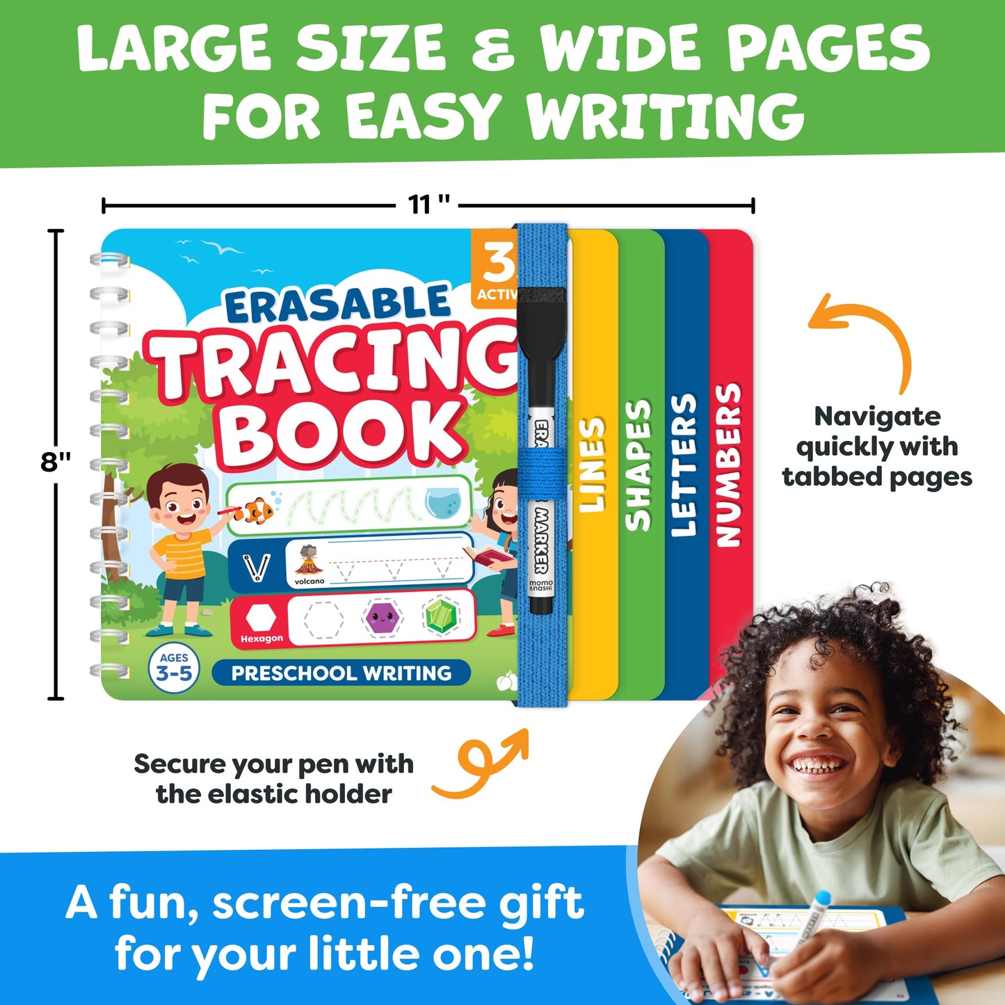 Momo & Nashi Preschool Learning Activities - Letter Tracing Books for Kids Ages 3-5 - Toddler Handwriting Practice - Kindergarten Workbooks for 4 Year Olds, Educational Learning Toys for 3 Year Old