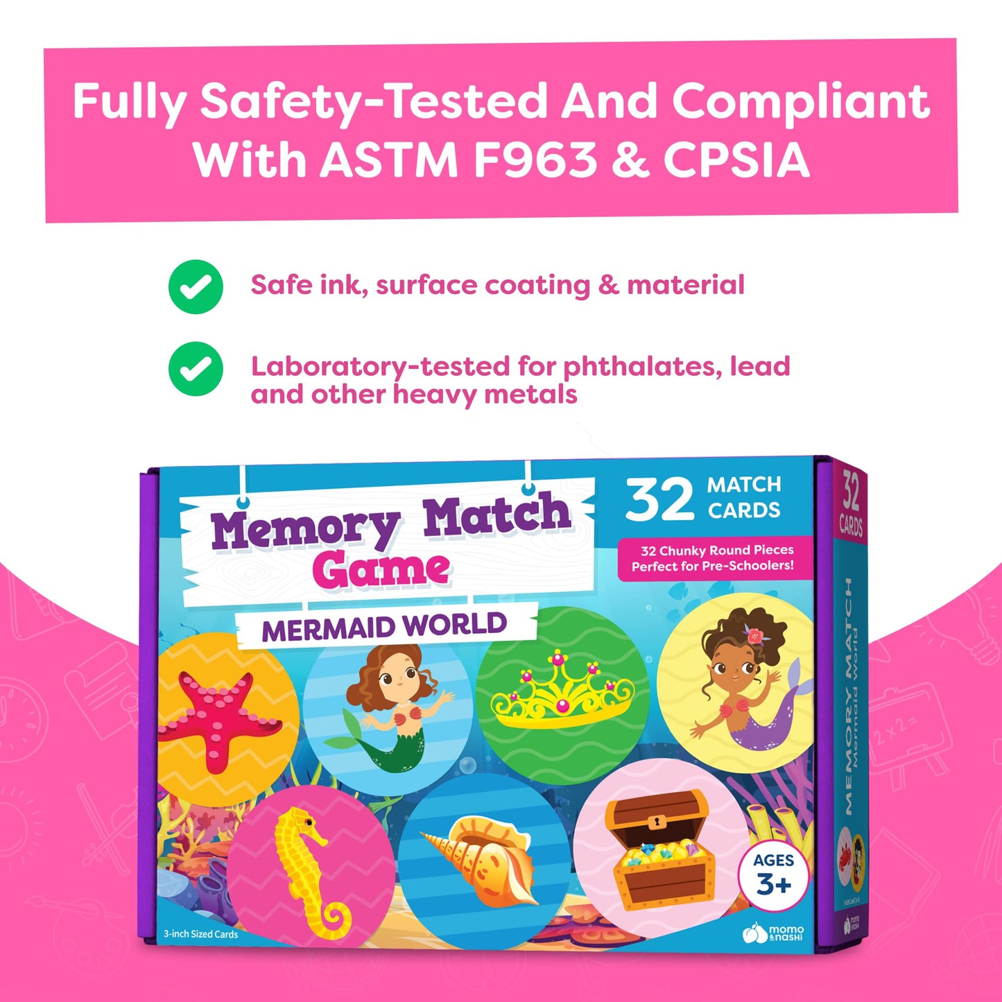 Mermaid Toys for Girls 4-6 Matching Game - Memory Game for Kids - Girls Toys 4-5 - Mermaid Gifts - 4 Year Old Girl Birthday Gifts - Kids Games Preschool Educational Toys