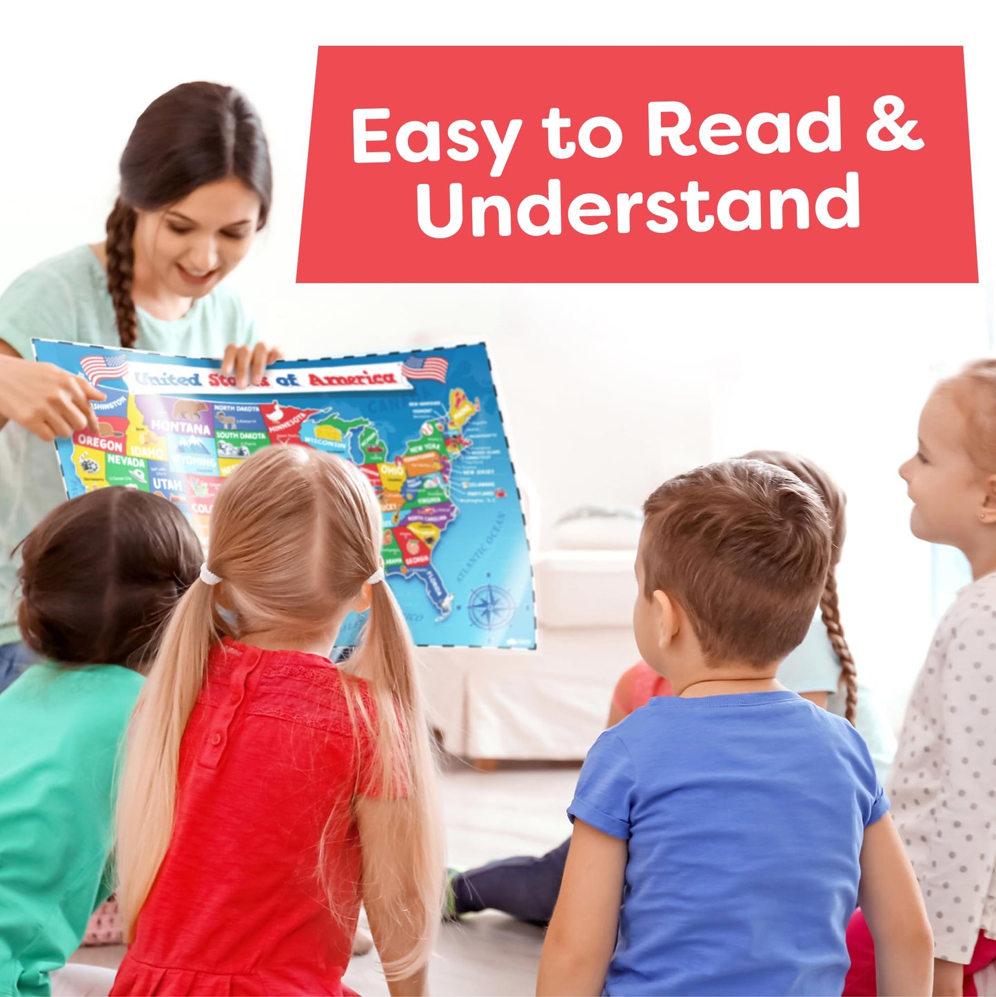 Momo & Nashi United States Map For Kids & World Maps For Kids 2pc Set - 24” x 16” Waterproof Classroom Posters - Childs World Map - Teacher Classroom Must Haves - Homeschool Teacher School Supplies