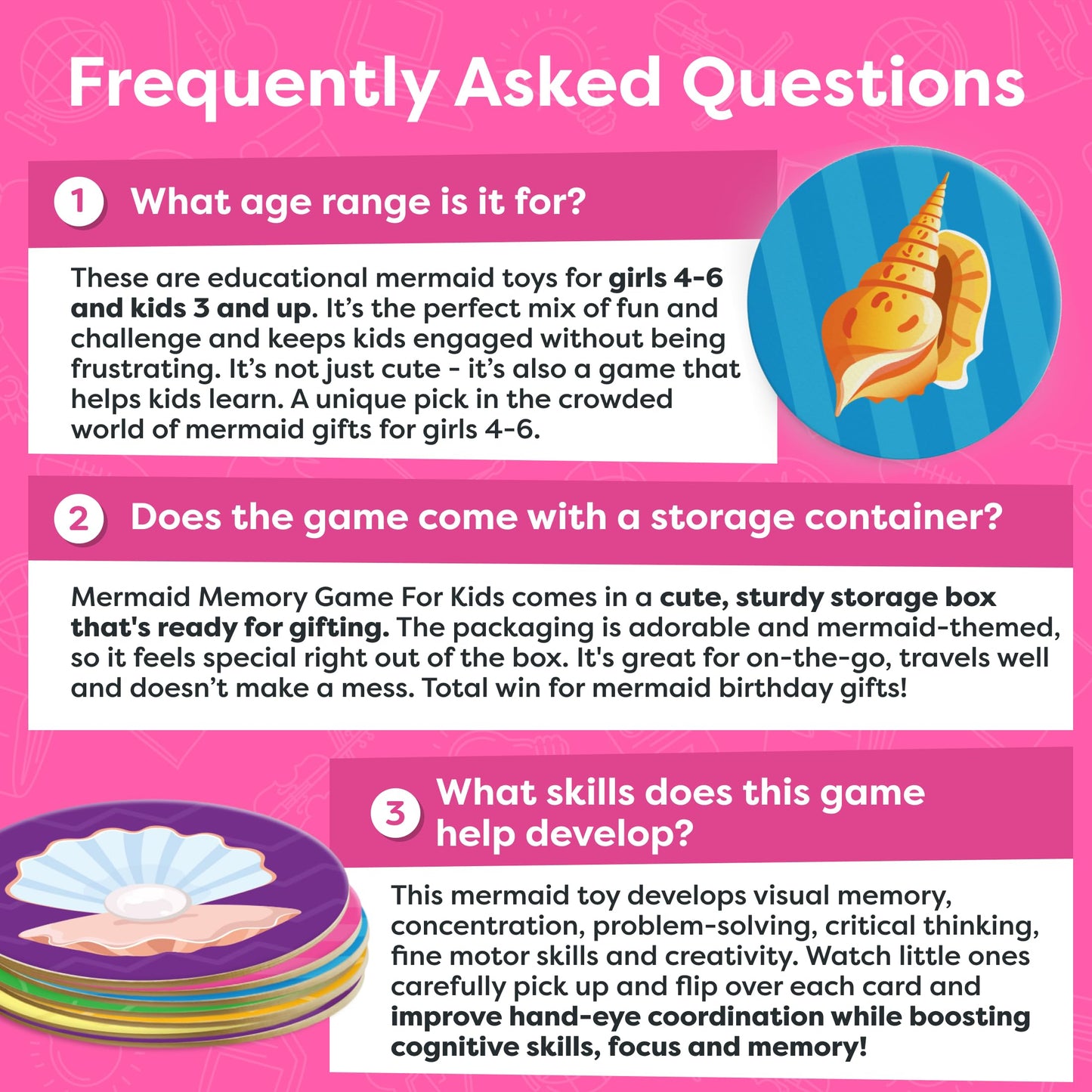 Mermaid Toys for Girls 4-6 Matching Game - Memory Game for Kids - Girls Toys 4-5 - Mermaid Gifts - 4 Year Old Girl Birthday Gifts - Kids Games Preschool Educational Toys