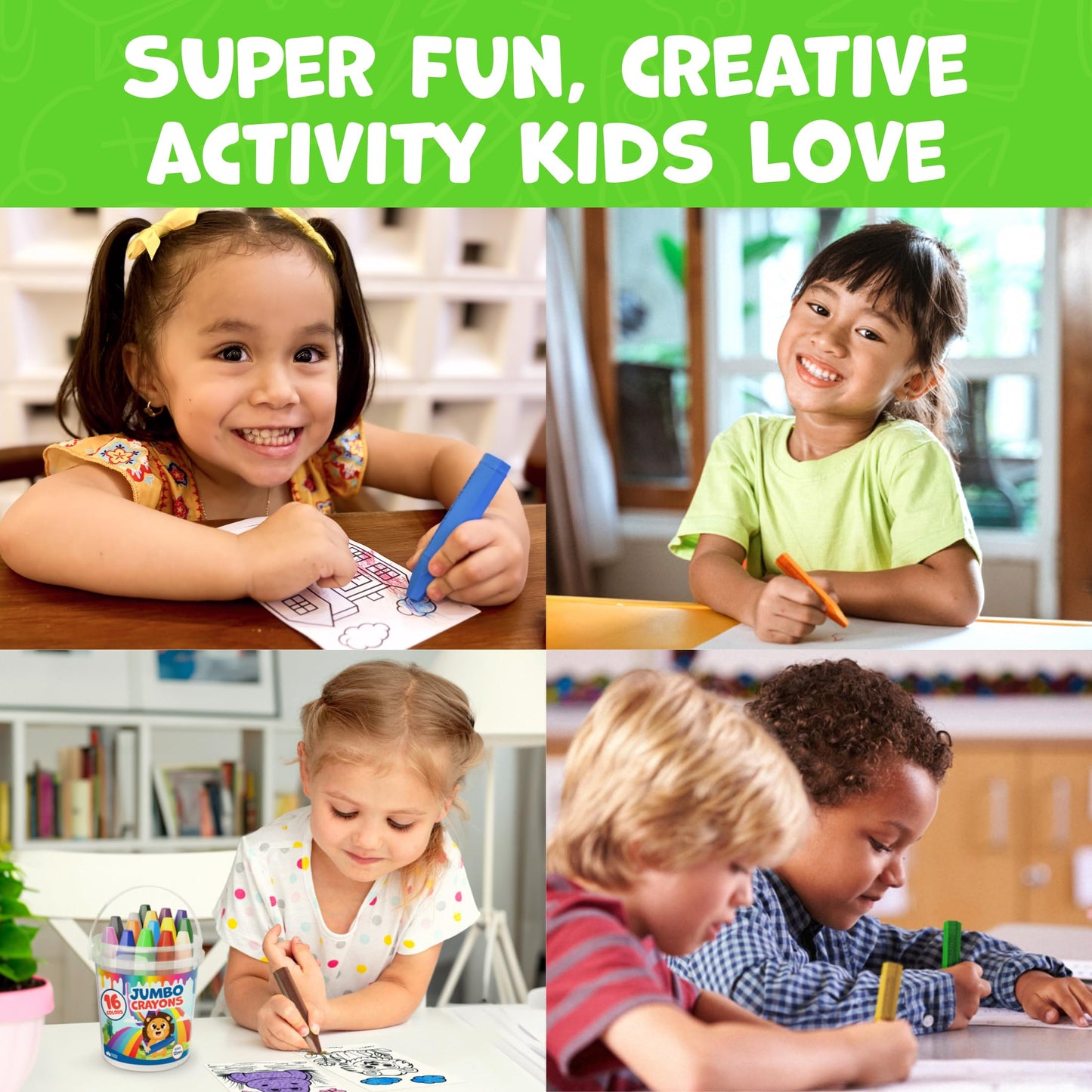 Jumbo Crayons For Toddlers 1-3 - 16pc Toddler Crayons For Kids Ages 4-8 1-3 2-4 - With Printed & PDF Crayon Color Sheets - Non Toxic, Washable, Large & Easy To Grip - Toddler Coloring Art Supplies